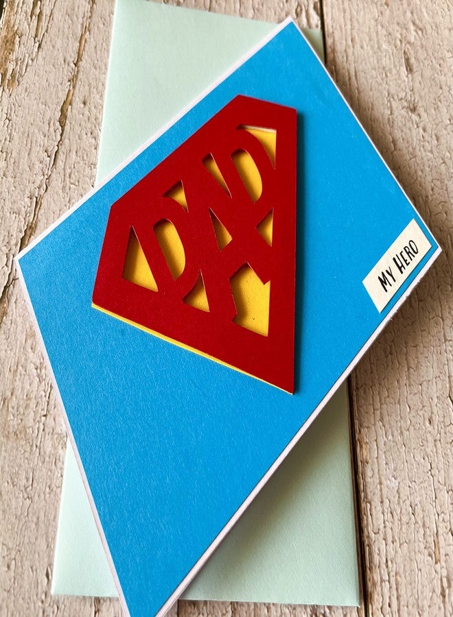 Crafted Forever my dad superhero handmade greeting card with dimensional cutout, inside blank, 4x6, with matching envelope - Image 1